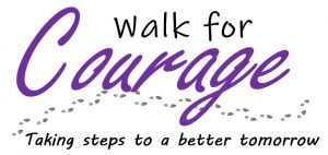 walk for courage logo showing a stretch of footsteps with the words taking steps to a better tomorrow under the logo 