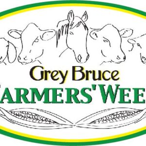 grey bruce farmers week logo which includes a picture of the variety of livestock featured as part of the week sheep beef dairy goats and horses