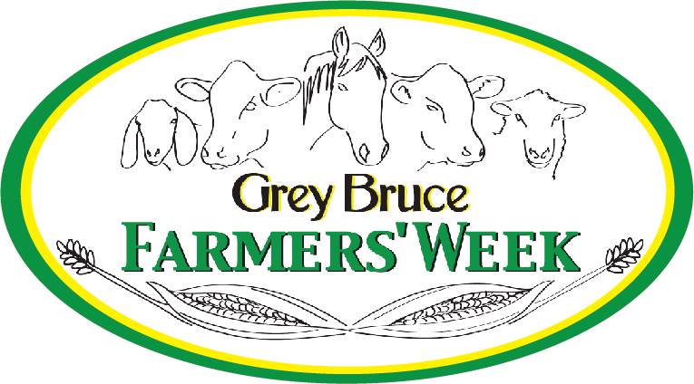 grey bruce farmers week logo which includes a picture of the variety of livestock featured as part of the week sheep beef dairy goats and horses